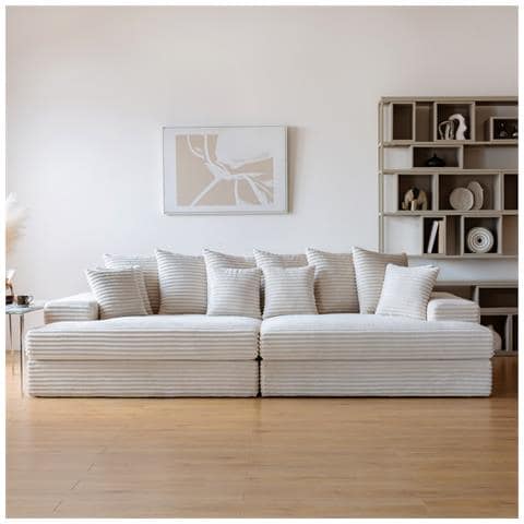 Cardiff Divano Deep 4 Posti In Velluto A Coste Beige - Foto 1
