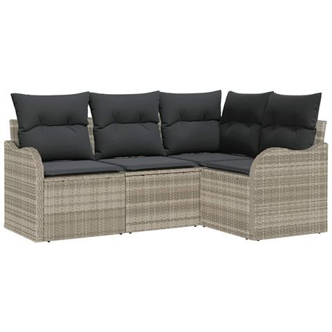 Set di divani da giardino 4 pezzi con cuscini grigio chiaro in rattan sintetico, Divano da giardino a 2 posti con spazio di stoccaggio e cuscini grigio chiaro in rattan sintetico - Foto 1