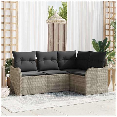 Set di divani da giardino 4 pezzi con cuscini grigio chiaro in rattan sintetico, Divano da giardino a 2 posti con spazio di stoccaggio e cuscini grigio chiaro in rattan sintetico - Foto 2