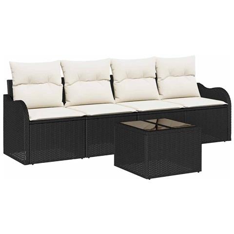 Set Divani Giardino 5 Pezzi con Cuscini Nero Rattan Sintetico, Divano Giardino 2 Posti con Ripostiglio e Cuscini Nero Rattan Sintetico - Foto 1