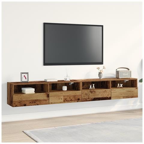 Armadietti da muro per TV 2 pz Legno Vecchio 100x30x30 cm Legno ingegnerizzato - Foto 2