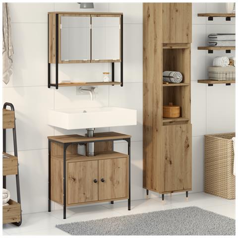 Set di mobili da bagno a 2 pezzi in legno ingegnerizzato rovere artisan - Foto 2