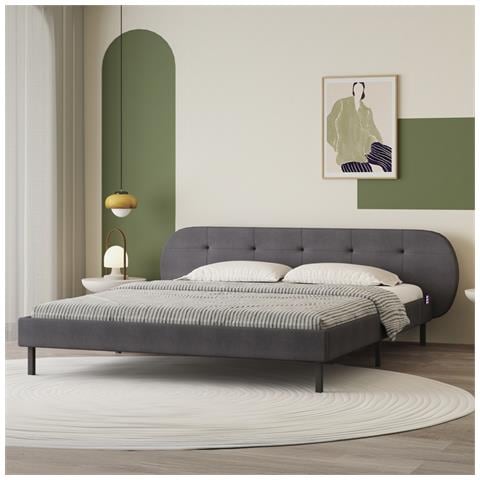 Tulsa Letto Imbottito 160x200cm Grigio Con Testiera E Rete - Foto 2