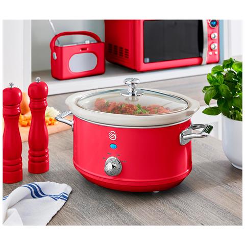 Swan Sf17021rneu Retro Slow Cooker 3,5l Pentola Rimovibile In Ceramica Antiaderente Senza Pfoa 200w Rosso - Foto 2