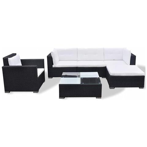 Set Divani da Giardino 6 pz con Cuscini in Polyrattan Nero - Foto 1