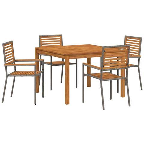 Set da Pranzo per Giardino 5 pcs Grigio Poly Rattan - Foto 1