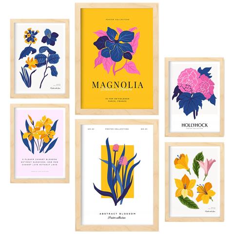 Set Di 6 Stampe Fiori Magnolia Foglie Natura E Stampe Botaniche Per L'interior Design A3 & A4 Cornice Bianca - Foto 1