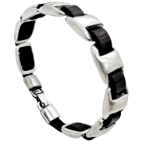 Bracciale Alfi In Pelle Nera - Foto 1
