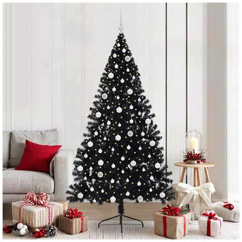 Albero di Natale artificiale con luci integrate Nero 210 cm PVC - Foto 2