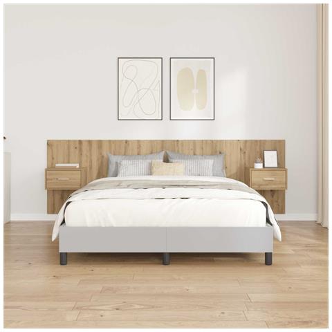 Testata con Comodino 3 pcs Rovere artigianale Legno multistrato - Foto 2