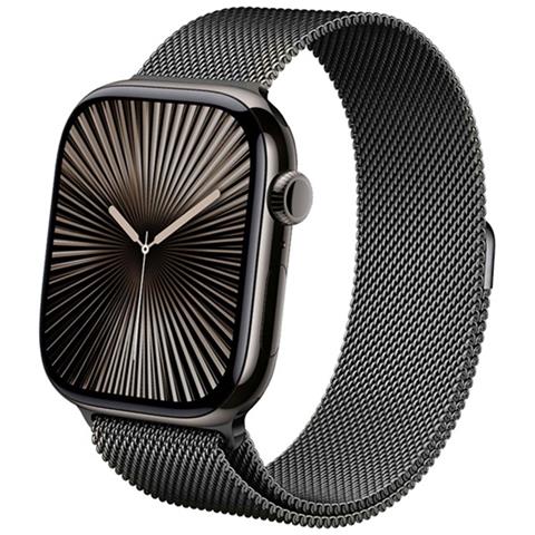 Bracciale Per Apple Watch 44 / 45 / 49mm In Acciaio Inossidabile A Maglia Milanese, Grafite - Foto 1