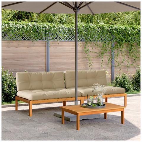 Divani Centrali Pallet Giardino con Cuscini 2pz Massello Acacia - Foto 2