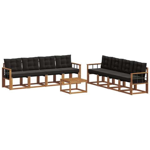 Set di divani da esterno con cuscino 9 pcs Naturale e Nero - Foto 1