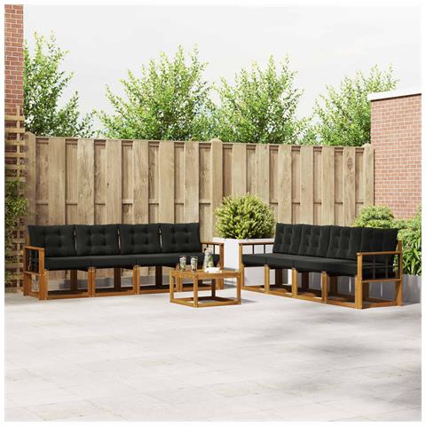 Set di divani da esterno con cuscino 9 pcs Naturale e Nero - Foto 2