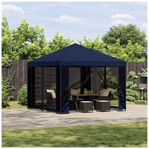 Gazebo da giardino con pareti laterali 3 x 3 m Blu - Foto 2