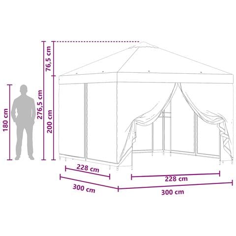 Gazebo da giardino con pareti laterali 3 x 3 m Blu - Foto 9