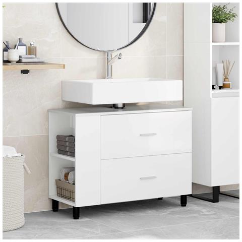 Mobiletto da bagno Bianco Lucido 80 x 35 x 60 cm - Foto 2