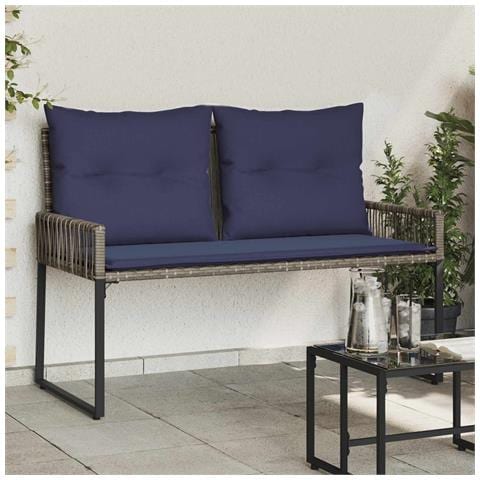 Panchina da esterno 4 pcs Grigio e Blu Navy polyrattan - Foto 2