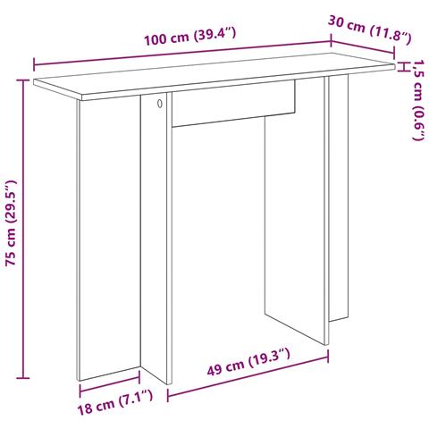 Tavolo consolle Rovere Sonoma 100 x 30 x 75 cm - Foto 9