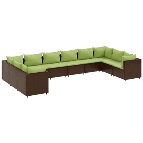 Set Divani da Giardino 10 pz con Cuscini in Polyrattan Marrone - Foto 1