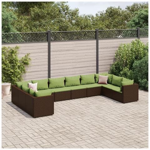 Set Divani da Giardino 10 pz con Cuscini in Polyrattan Marrone - Foto 2