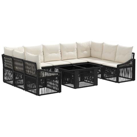 Set Divano da Giardino 10 pz Nero e Bianco Crema polyrattan - Foto 1