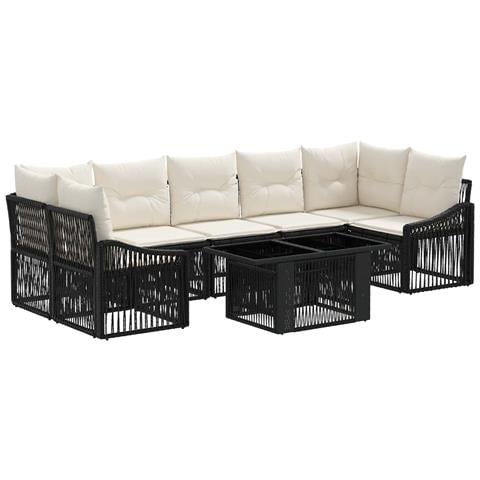 Set Divano da Giardino 8 pz Nero e Bianco Crema polyrattan - Foto 1