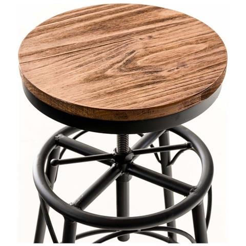 Sgabello Bar Tondo Beam Industriale Con Poggiapiedi I Sgabello Bancone In Legno E Metallo I Sgabello Cucina Altezza Regolabile ca. 70-90 CM Nero - Foto 5