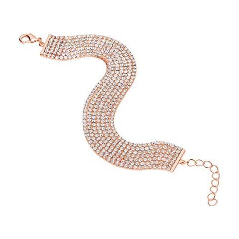 Bracciale Multifilo Largo In Metallo Rosato Con Strass Per Donna - Foto 2