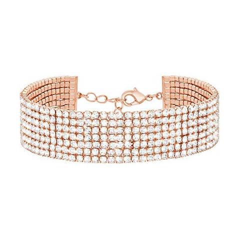 Bracciale Multifilo Largo In Metallo Rosato Con Strass Per Donna - Foto 1