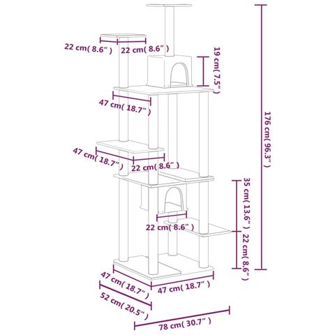 Albero Per Gatti Con Tiragraffi In Sisal Grigio Chiaro 176 Cm - Foto 6