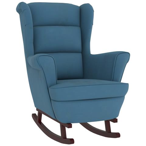 Sedia a Dondolo con Gambe in Massello di Hevea Blu in Velluto - Foto 1