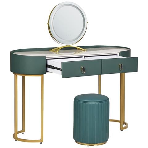 Tavolino Da Toeletta Con 2 Cassetti E Specchio Led Verde Scuro E Oro Vinax - Foto 6