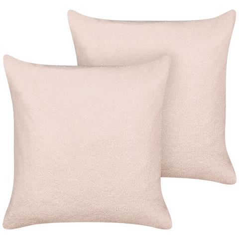 Set Di 2 Cuscini Leuzea Bouclé 60 X 60 Cm Tinta Unita Rosa Pastello - Foto 2