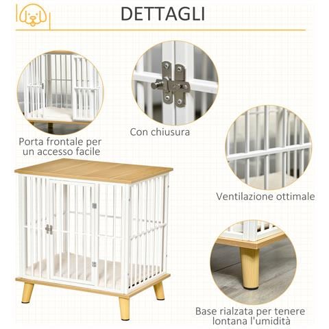 Casetta Per Cani Piccoli Da Interno Con Cuscino Rimovibile E Lavabile, 64.5x48x 70.5cm, Quercia - Foto 6