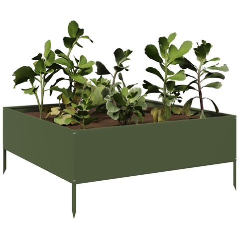Fioriera Rialzata Giardino Verde Oliva 100x100x25 cm Acciaio - Foto 2
