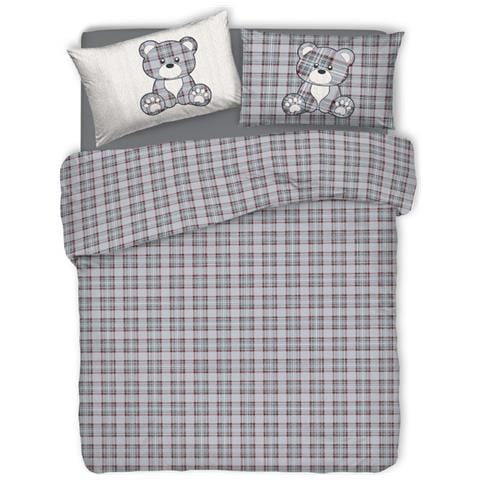 Copripiumino Sacco Piumone Pensieri Delicati 100% Cotone Orsetto Tartan Matrimoniale Grigio - Foto 1