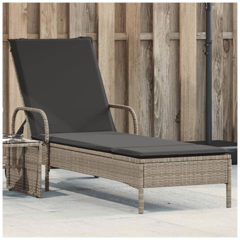 Lettino Prendisole Con Ruote E Cuscino Polyrattan Grigio Chiaro - Foto 1
