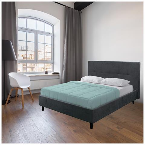 Letto Matrimoniale Snello Con Rete Fissa In Tessuto Ash Grigio - Foto 1