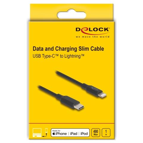 Cavo dati e ricarica sottile da USB Type-C per Lightning per iPhone, iPad, iPod nero 1 m MFi - Foto 2