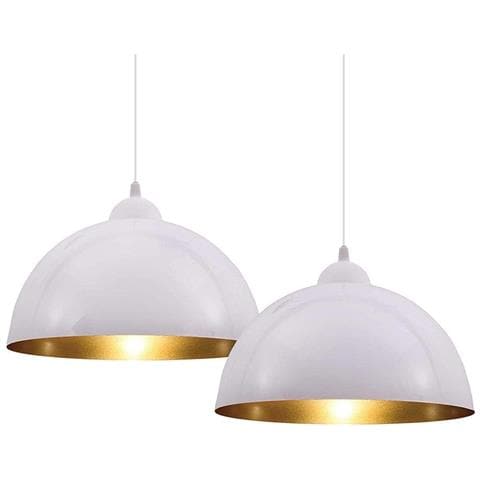 Coppia Lampadari Sospensioni In Metallo Moderno Design Industriale,attacco Lampadinae27,diametro Paralume 30 Cm. (bianco Oro) - Foto 1