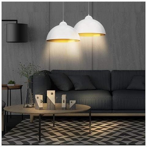 Coppia Lampadari Sospensioni In Metallo Moderno Design Industriale,attacco Lampadinae27,diametro Paralume 30 Cm. (bianco Oro) - Foto 5