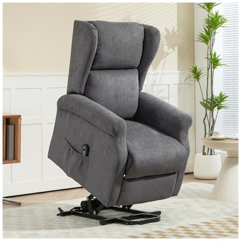 Poltrona Reclinabile Alzapersona con Telecomando, in Tessuto Effetto Lino, 74x94x111 cm, Grigio Scuro - Foto 2