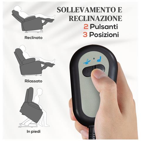 Poltrona Reclinabile Alzapersona con Telecomando, in Tessuto Effetto Lino, 74x94x111 cm, Grigio Scuro - Foto 6