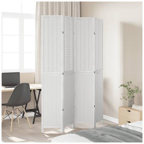 Divisorio Ambienti 4pannelli Bianco Legno Massello Di Paulownia - Foto 3