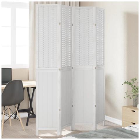 Divisorio Ambienti 4pannelli Bianco Legno Massello Di Paulownia - Foto 1