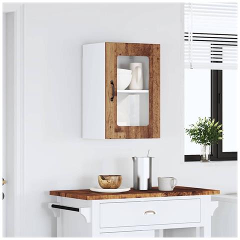 Pensile Da Cucina Con Porta In Vetro Lucca Legno Antico - Foto 3