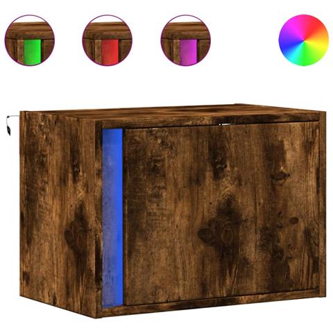 Comodini A Parete Con Luci Led 2 Pz Rovere Fumo - Foto 2