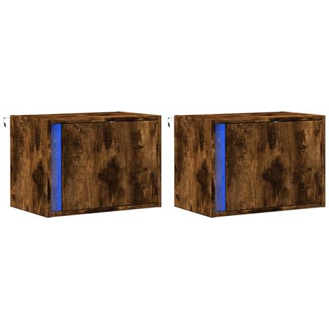 Comodini A Parete Con Luci Led 2 Pz Rovere Fumo - Foto 3