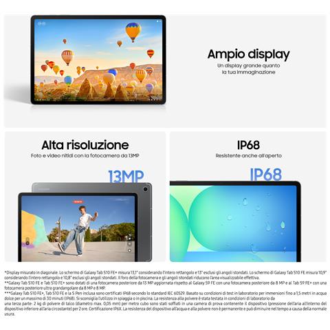 Tablet Galaxy Tab S10 FE+ Display 13,1" LCD Wi-Fi RAM 8GB 128GB S Pen Android 15 IP68 Grigio - Foto 2